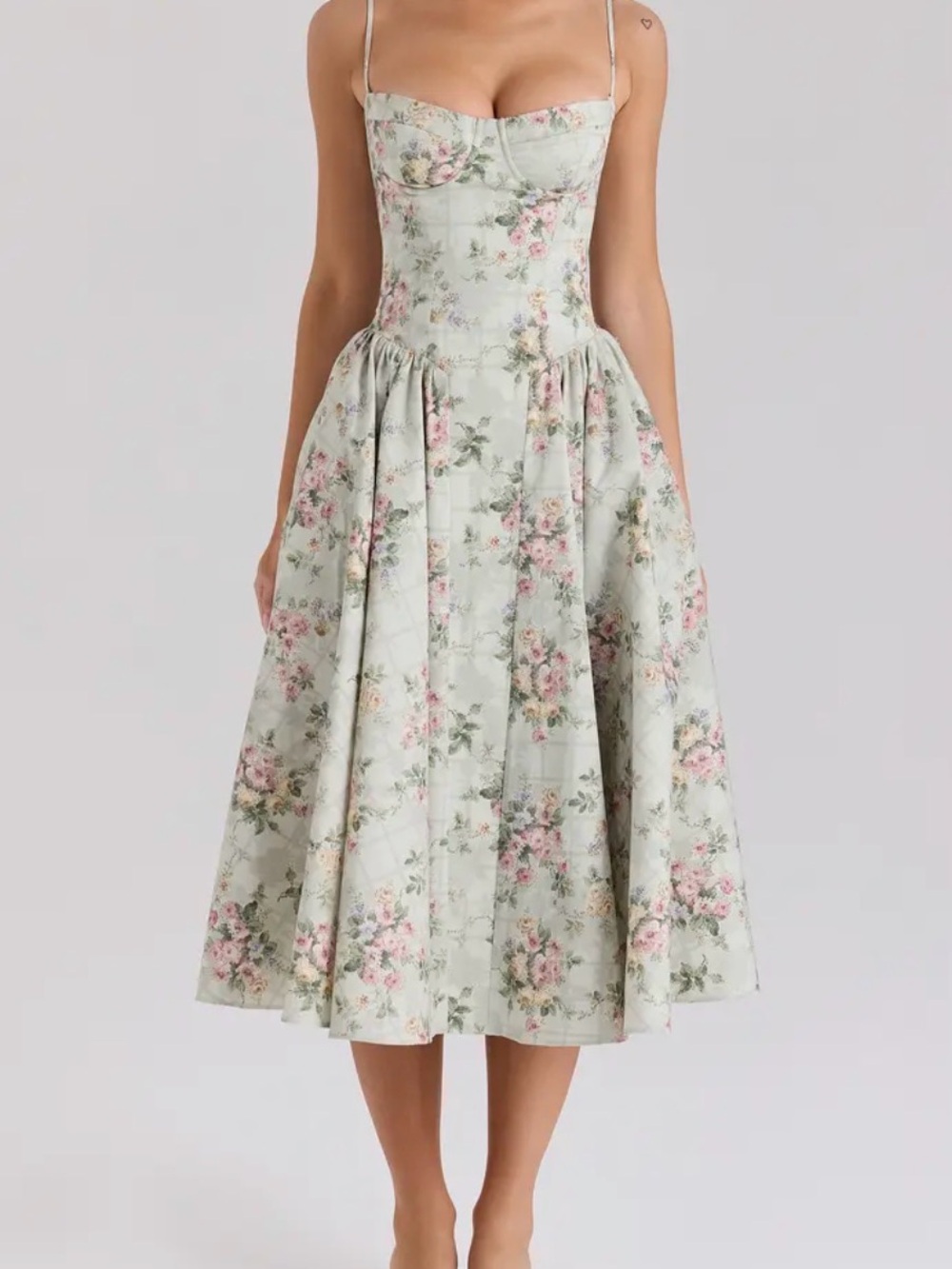 House of CB Samaria Fit and Flare Floral Midi Dress Mint Green